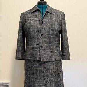 Ann Taylor Black and Gray Blazer and Skirt Set